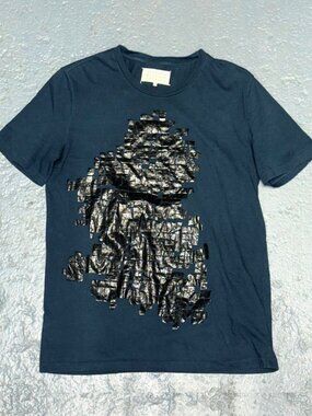 MAISON MARTIN MARGIELA Dark Blue Rubberized Squares Graphic T-Shirt Sz 48 AW14